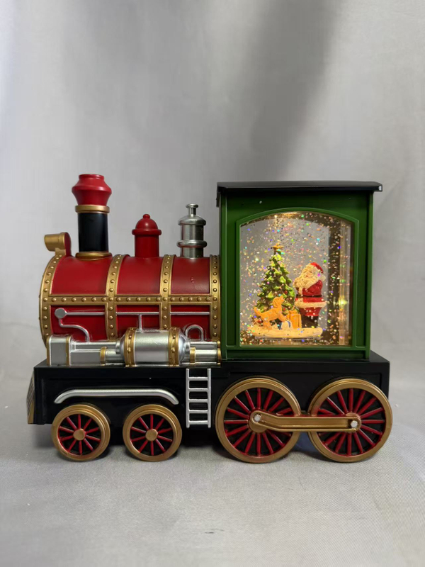 新しいミニトレイン型の装飾ランプ - 1つの温かい白いLED電球を備えたプラスチックと樹脂構造、かわいいノスタルジックデザイン