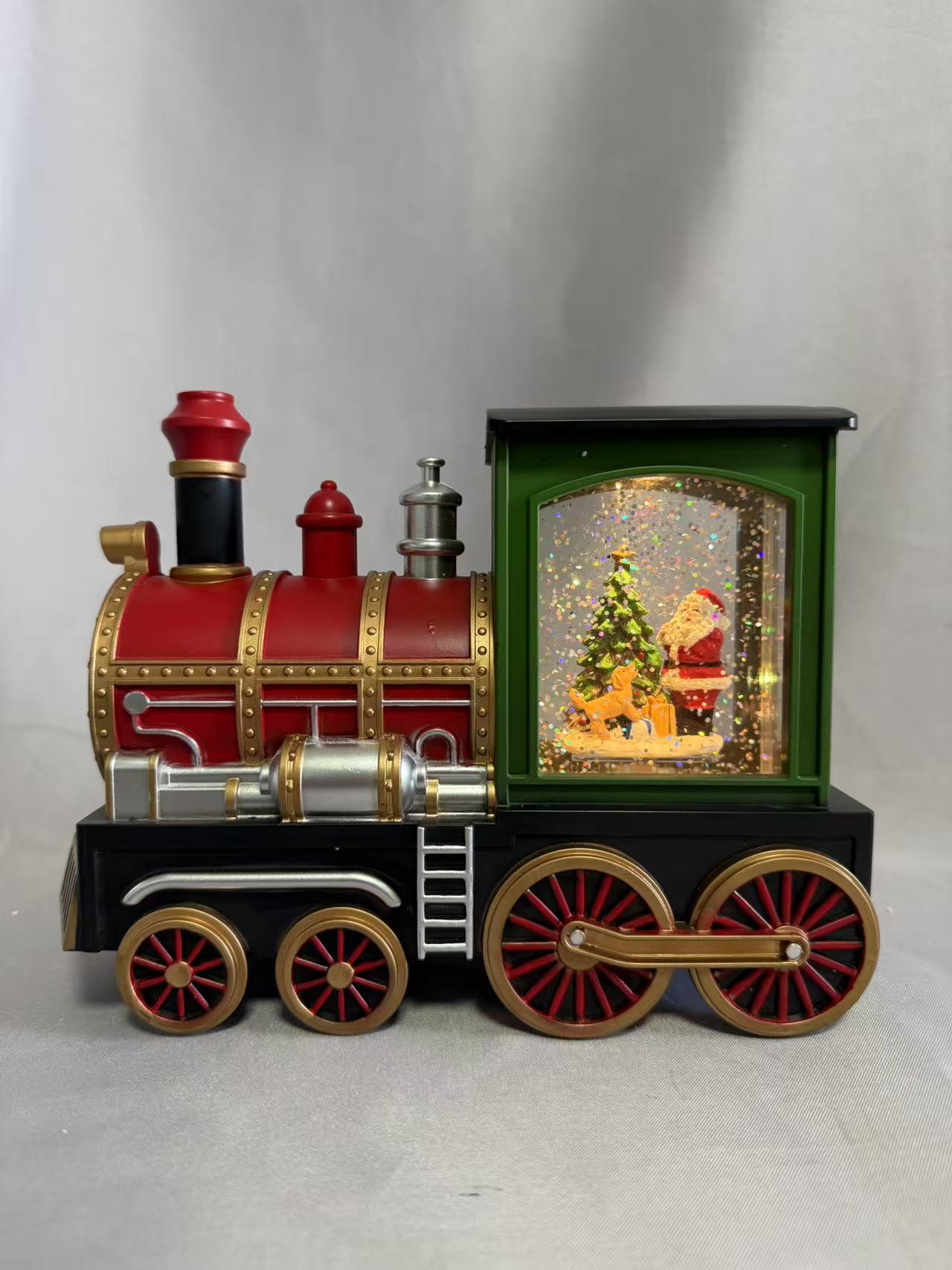 新しいミニトレイン型の装飾ランプ - 1つの温かい白いLED電球を備えたプラスチックと樹脂構造、かわいいノスタルジックデザイン