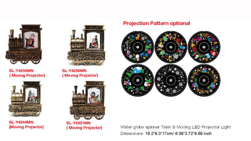 アクリルウォーターグローブスピナー トレイン&ムービングLEDプロジェクターライト スノーマン/サンタクロース SR-68