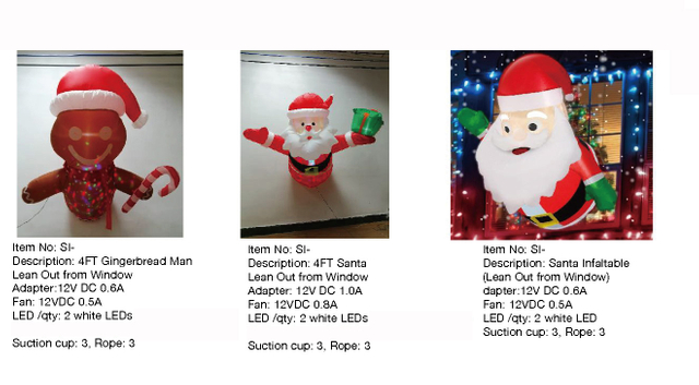 ジンジャーブレッドマン & サンタ インフレータブル ライト - 70