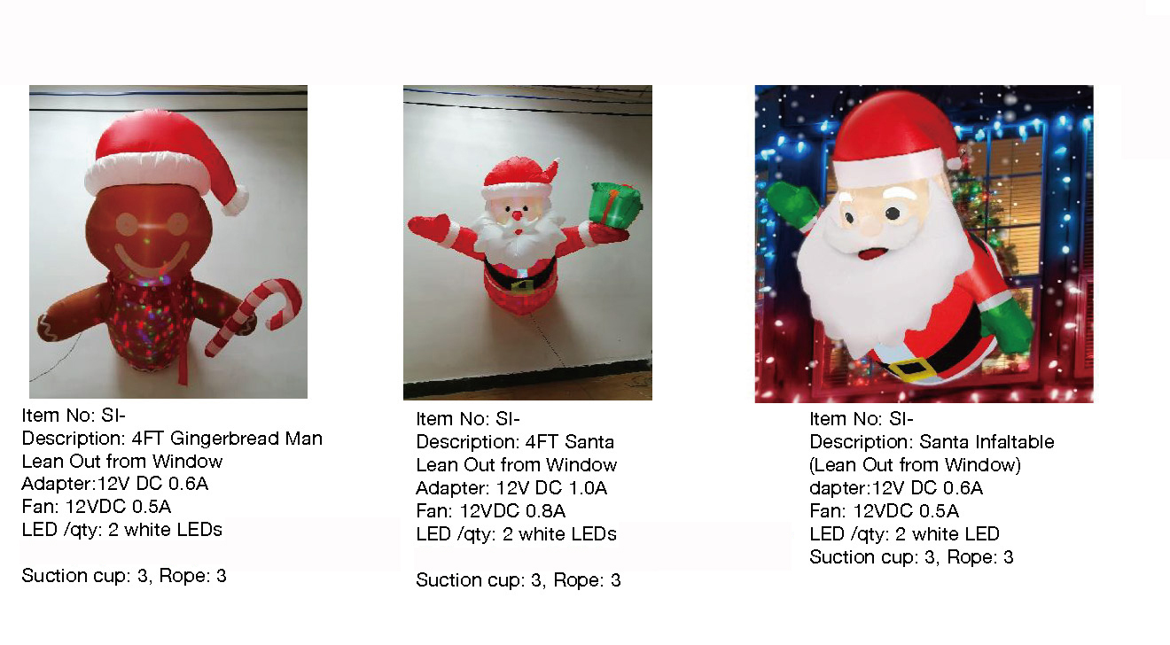 ジンジャーブレッドマン & サンタ インフレータブル ライト - 70