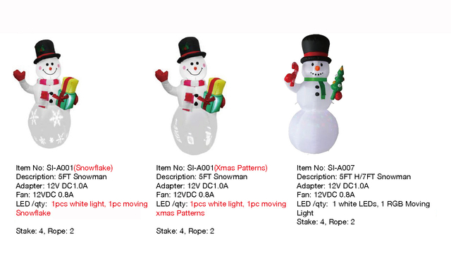 高さ 5 フィート/高さ 7 フィートの雪だるまインフレータブル ライト 