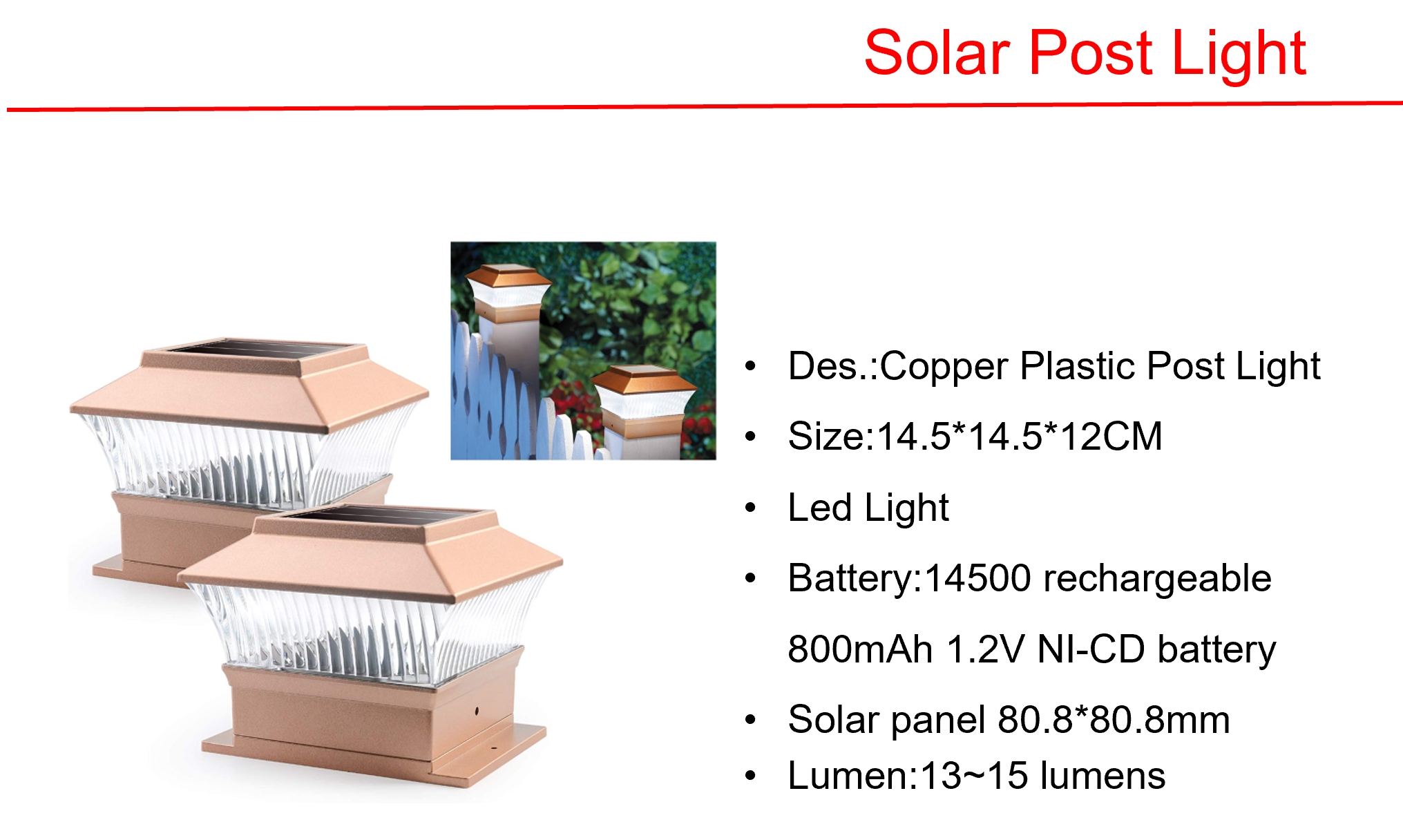 ソーラー LED 銅プラスチックポスト & アドレスサインライト