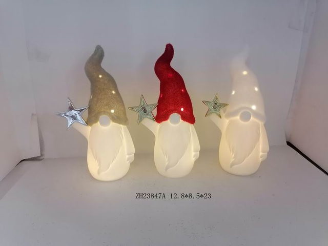 磁器サンタクロース グレー/赤/白の帽子と星付き-10