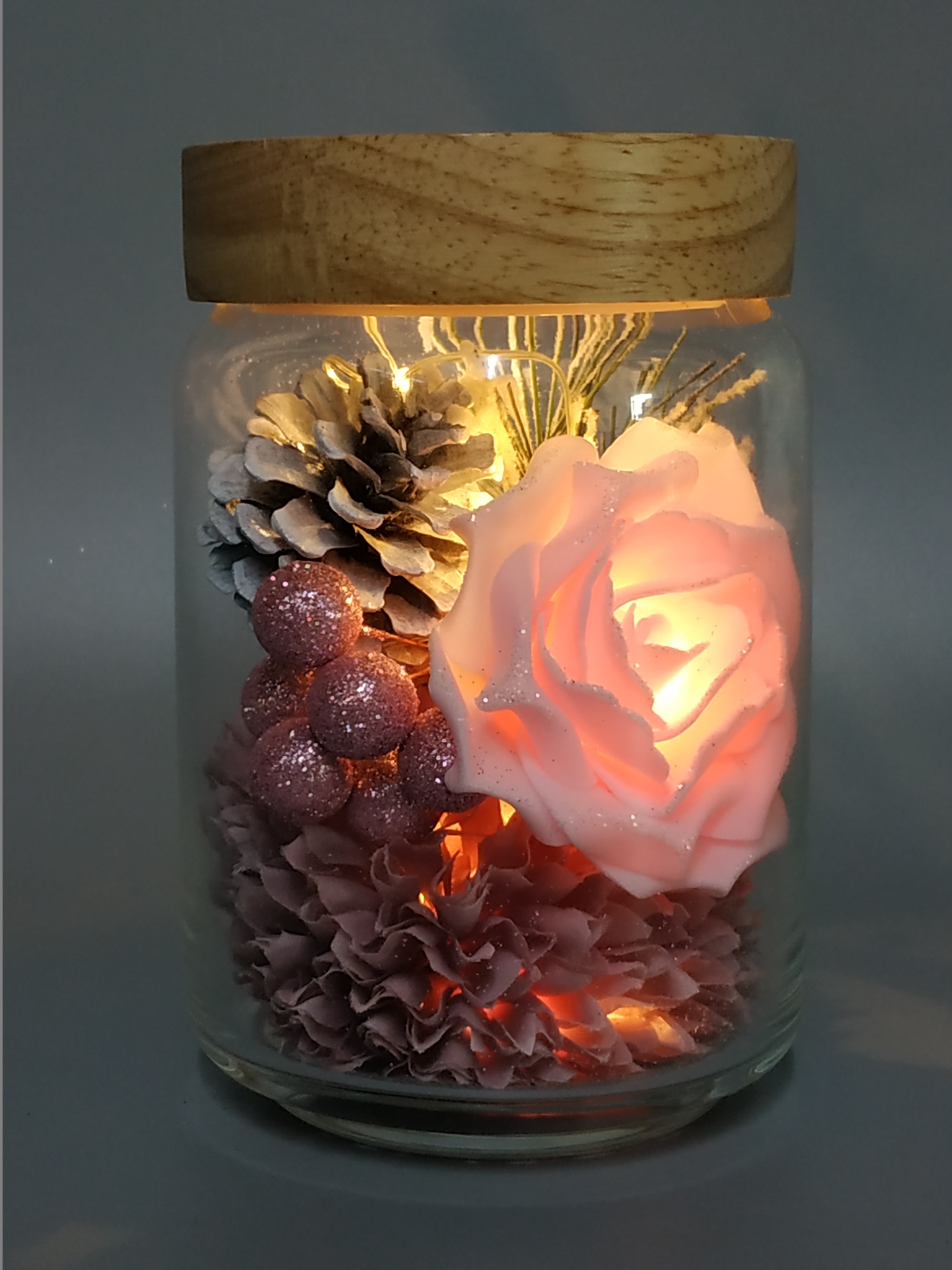 クリスマスオーナメントライト付きガラスポット