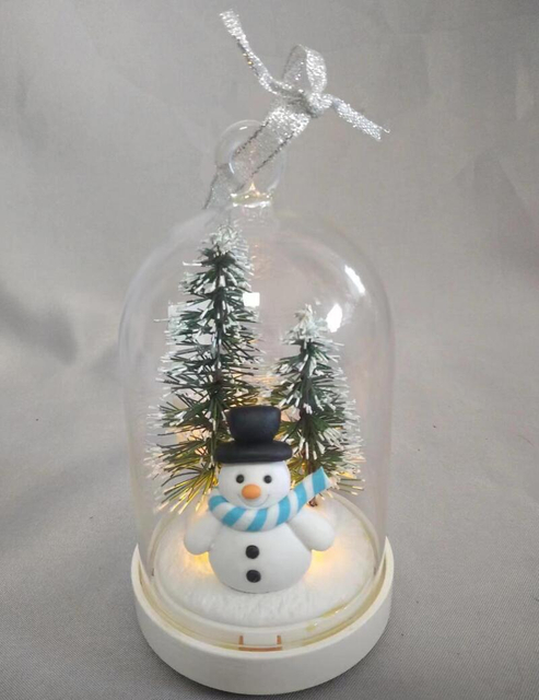 魅惑のガラスドームクリスマスツリーと雪だるまの飾り10枚の銅線温かい白いライト|手吹きガラススノーグローブスタイルの装飾