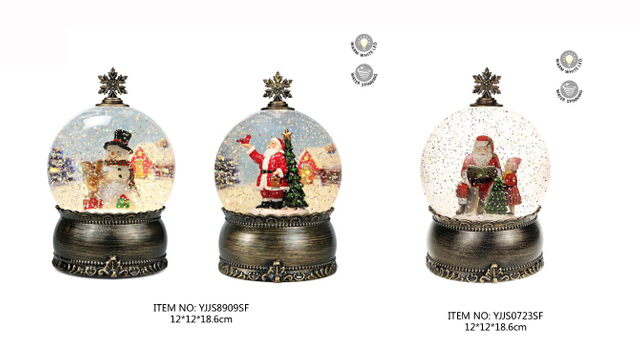 アクリルウォータースノードーム 雪だるま&ギフト/サンタクロース&赤い鳥/サンタクロース&キッド SJ-20