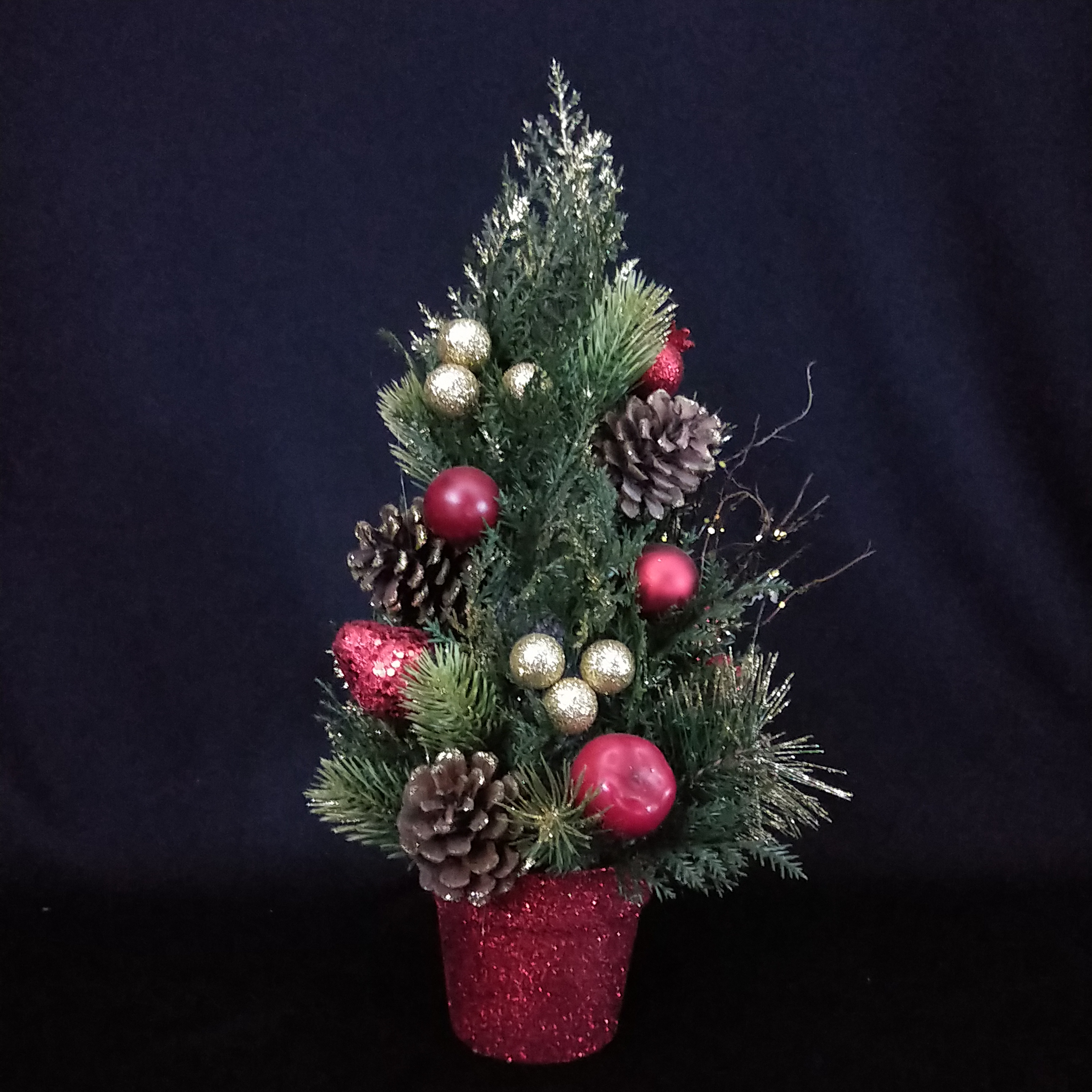 クリスマスグリーンミニツリー+植木鉢+レッドとギルターボール/グリッター松ぼっくり - 46