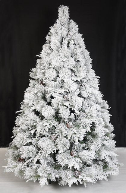 X'mas グリーンカラー+植毛通常のクリスマスツリー、松ぼっくりと金属脚付き - 2