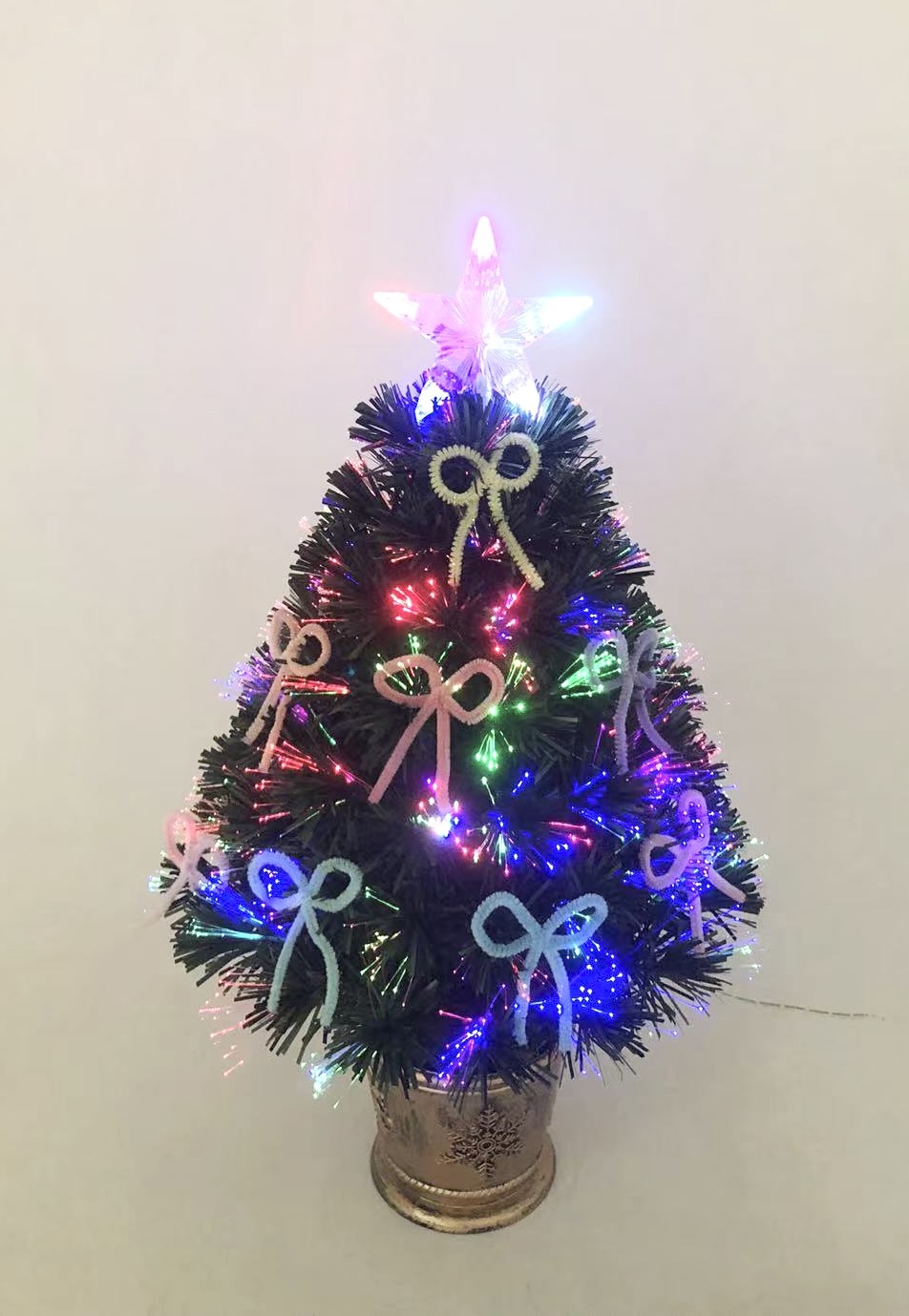 X'mas グリーンカラーのクリスタルファイバーツリー + トップスターと丸い洗面器 + カラーバタフライ - 21