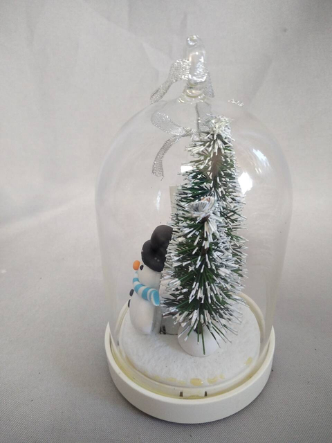 魅惑のガラスドームクリスマスツリーと雪だるまの飾り10枚の銅線温かい白いライト|手吹きガラススノーグローブスタイルの装飾